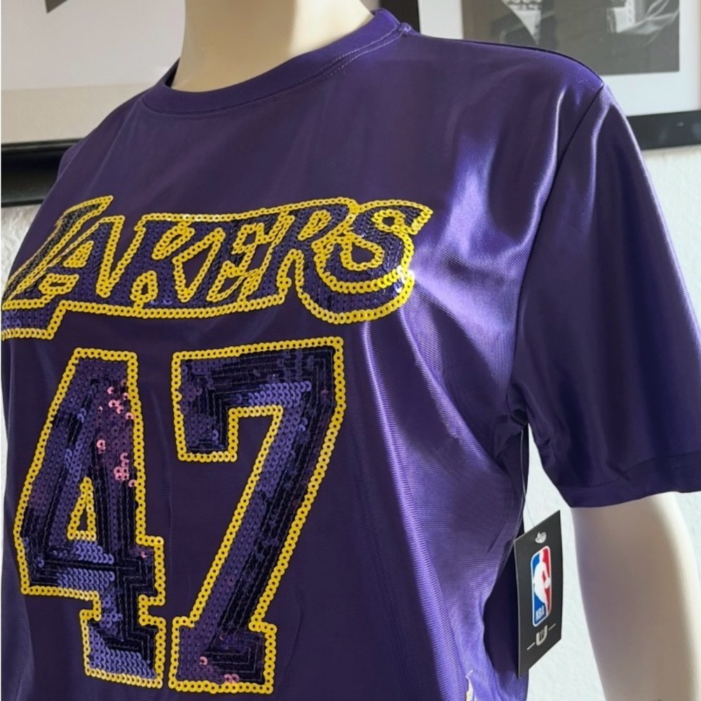 NBA Purple and Gold Lakers Sequin Crop Tee jersey vibe